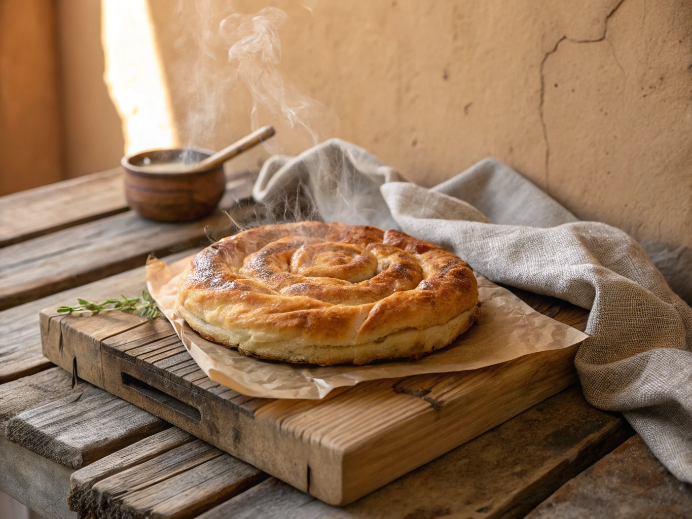 Freshly baked buxanka with citrus zest