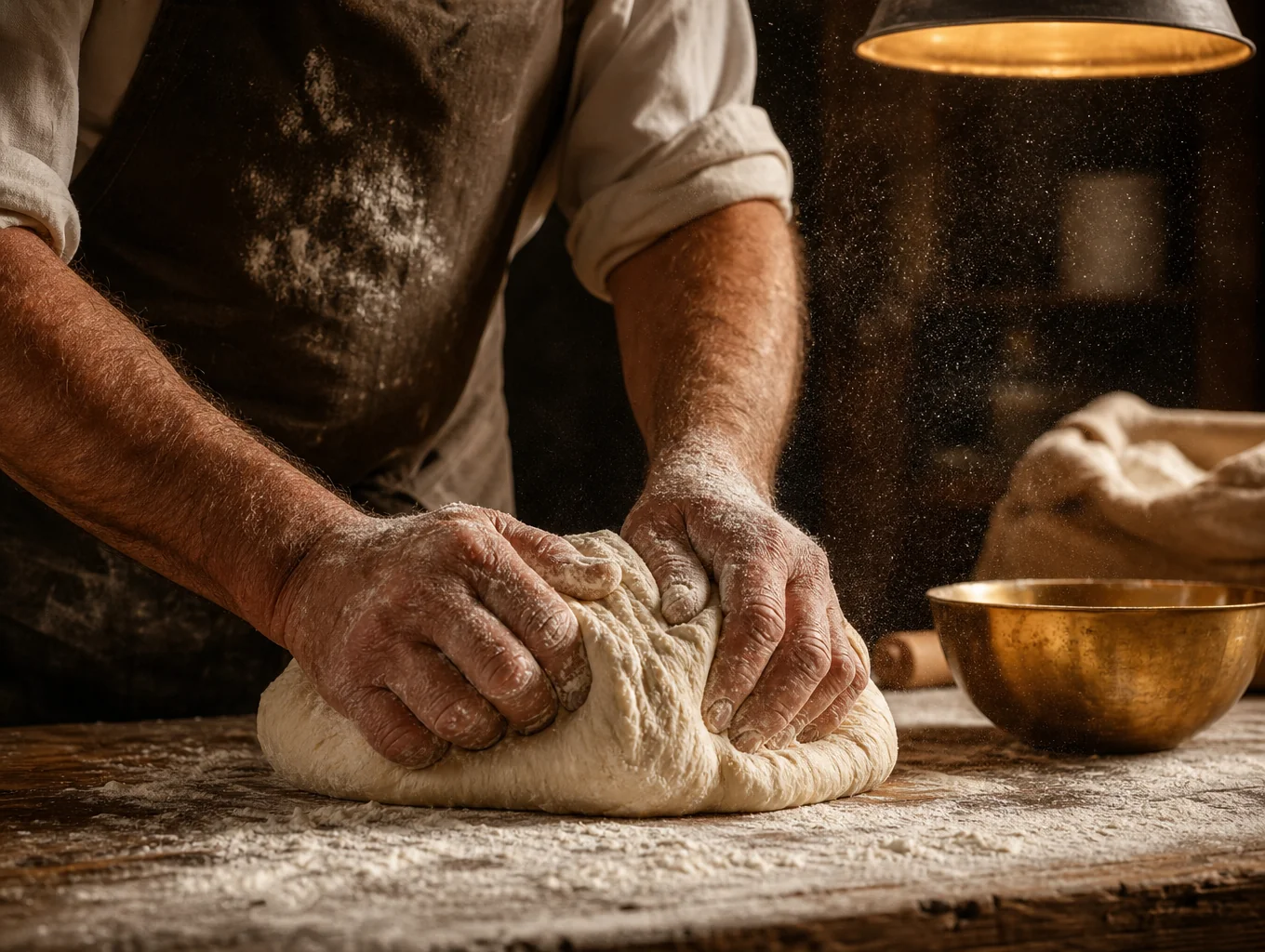 Baker folding pastry dough with precision